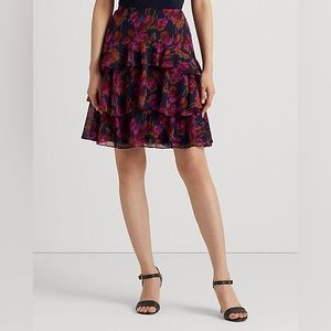 Ralph Lauren Floral Crinkle Georgette Tiered Skirt - 14